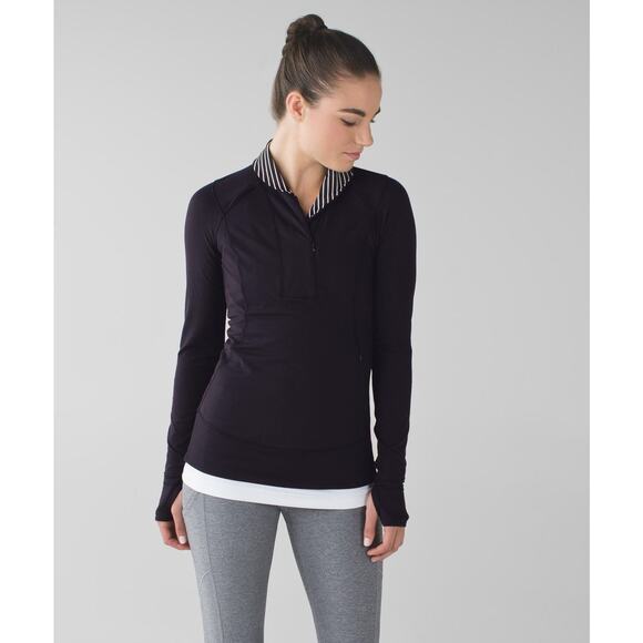 Women's Size 8 Lululemon Think Fast 1/4 Zip Jacket Black Striped Collar Rulu - Picture 1 of 8